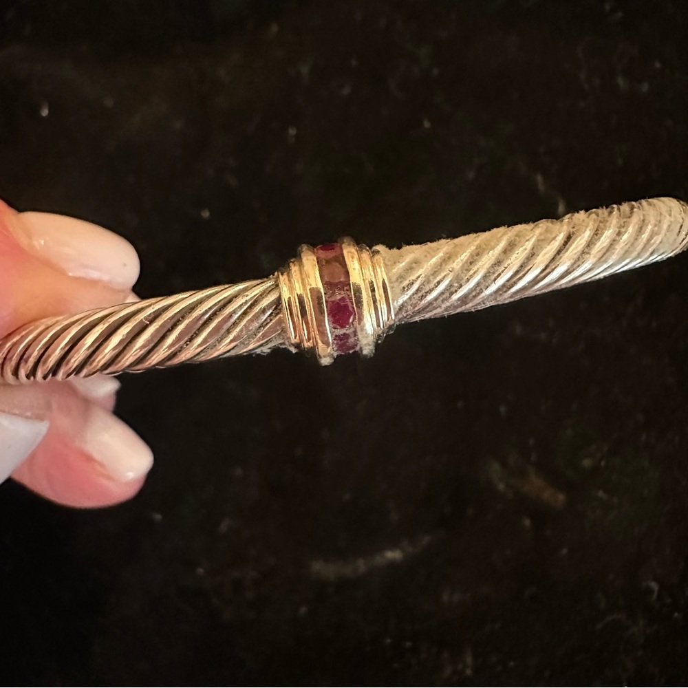 David Yurman 5mm Cable Classic Station Bracelet 14K Gold and Rubies - Picture 4 of 9